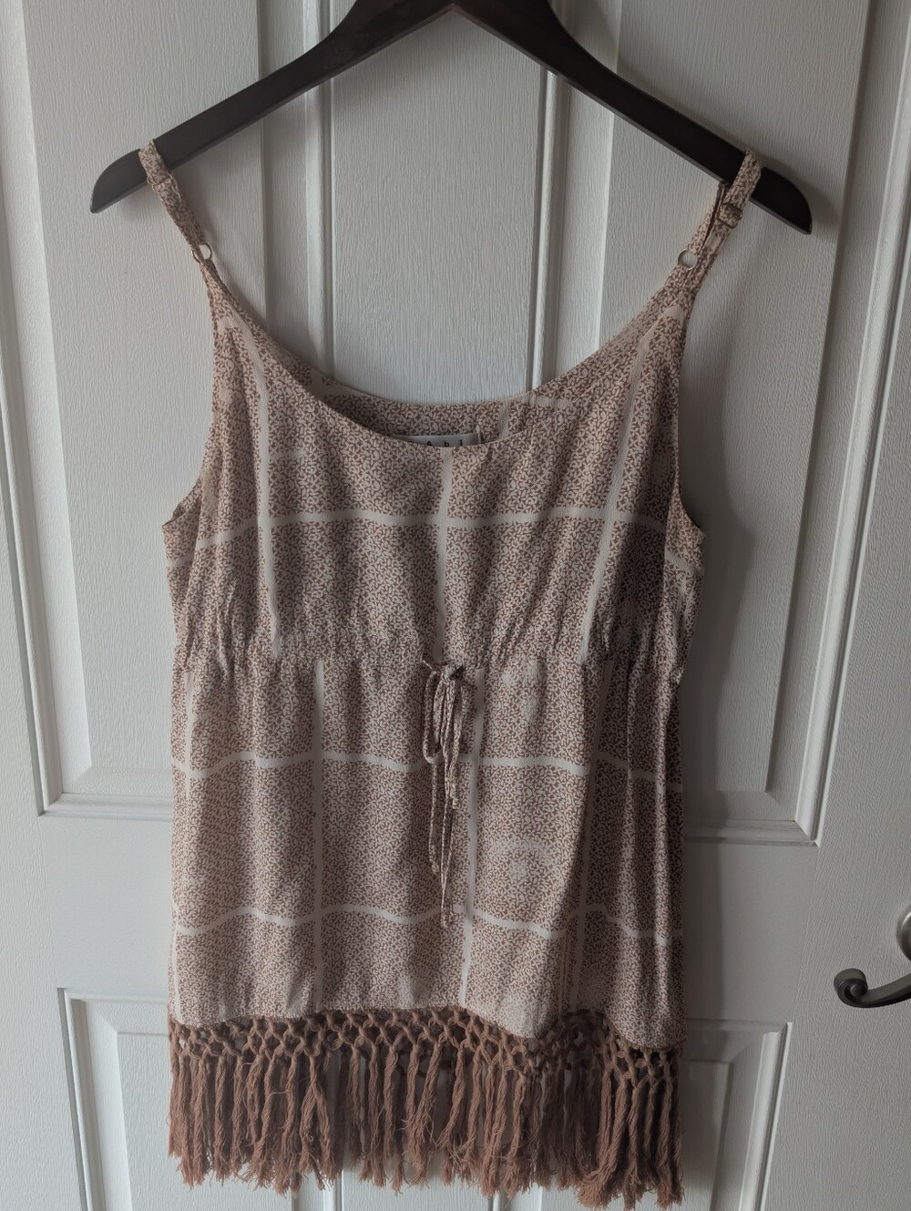CAbi Beige Patterned Fringe  Top